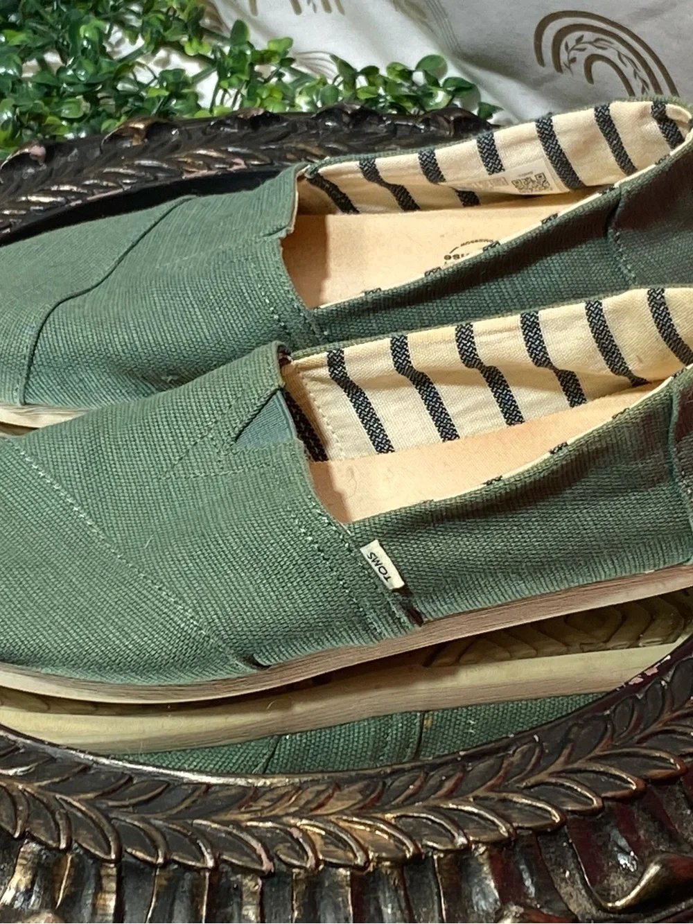 Toms Olive Canvas Classic Slip-On Flats